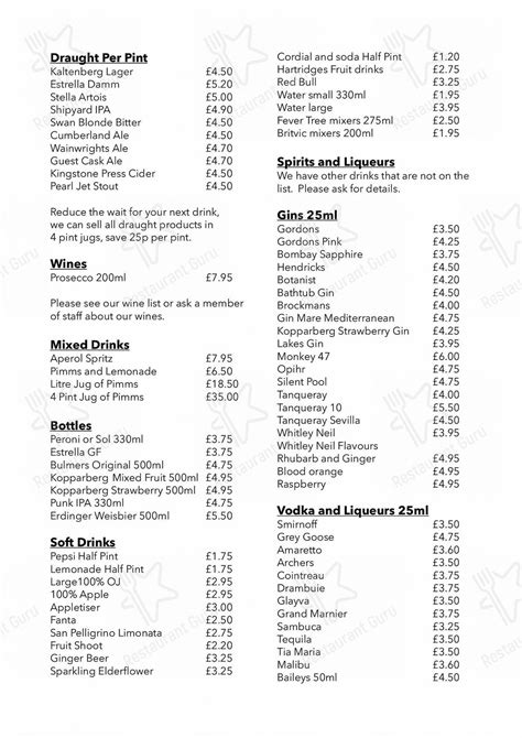 Menu at The Angel Inn pub & bar, Bowness-on-Windermere