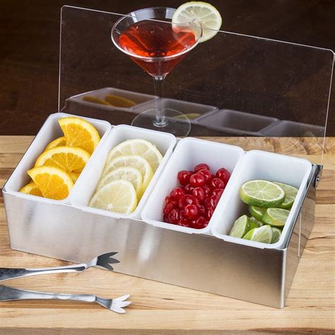 Tablecraft 1604 Bar Condiment Holder, (4) 1 pint Plastic Inserts ...