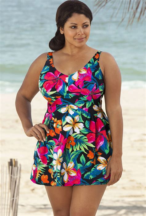 Beach Belle Fiji Plus Size V-Neck Swimdress - Plus Size Swimwear