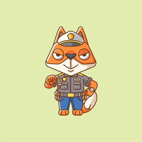 Cute fox police officer uniform cartoon animal character mascot icon flat style illustration ...