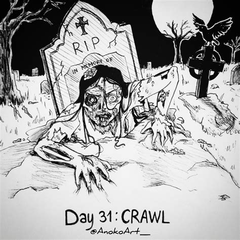 Zombie Crawling Drawing