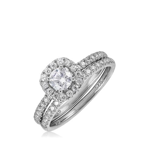 Diamonique 0.9ct tw Halo Ring Set Sterling Silver - QVC UK