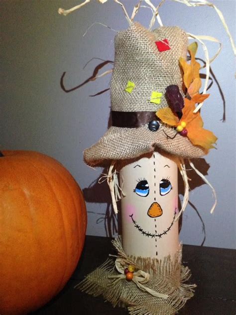 Scarecrow I made from a wine bottle | Bottle crafts, Fall deco, Bottle painting