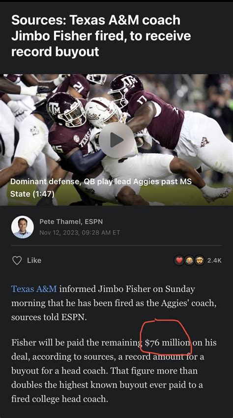 Texas A&M pays $76 million payout to fire the head coach. How much ...