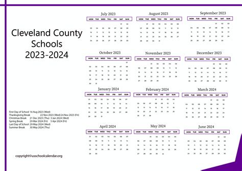 Cleveland County Schools Calendar with Holidays 2022-2023