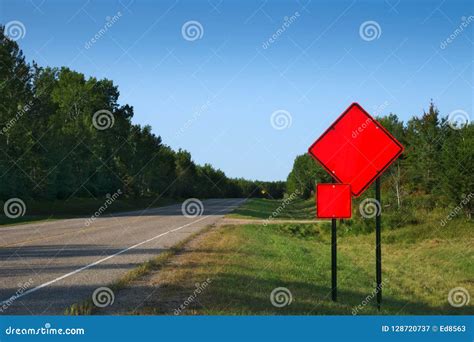 Orange Warning Road Signs on Highway at Construction Site Stock Image ...