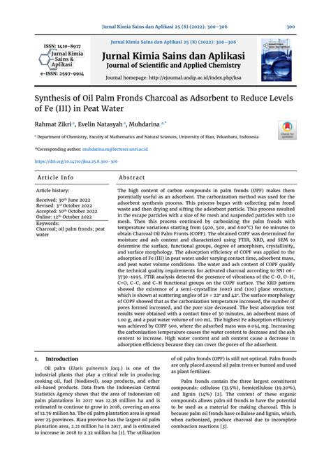 (PDF) Synthesis of Oil Palm Fronds Charcoal as Adsorbent to Reduce ...