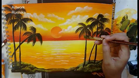 Sunset in the Ocean | Acrylic Painting | Simple Landscape Painting - YouTube