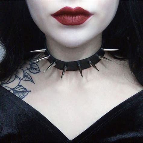 Gothic Punk Long Spiked Faux Leather Collar Necklace Choker – Metal Band T-Shirt | Print On ...