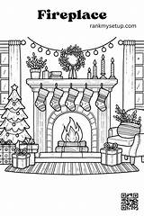 Cozy Christmas Fireplace Coloring Page For Kids  Books sketch template