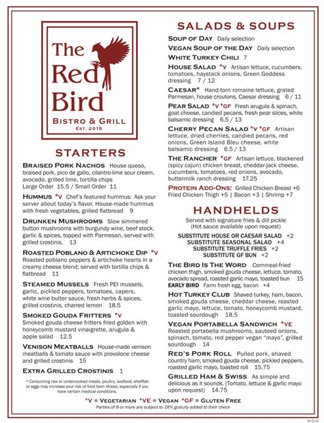 Menu – The Red Bird Bistro & Grill