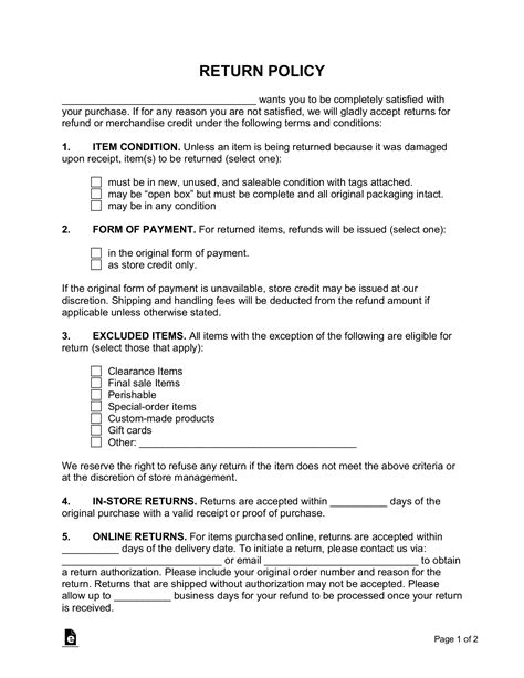 Free Return Policy Template - PDF | Word – eForms