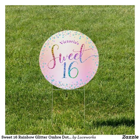 Sweet 16 Rainbow Glitter Ombre Dots Birthday Yard Sign | Zazzle.com in 2021 | Birthday yard ...