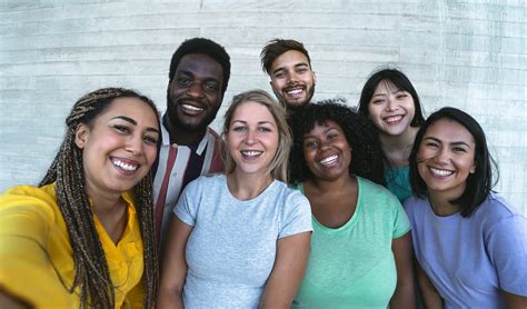 Group multiracial friends having fun outdoor - Happy mixed race people ...