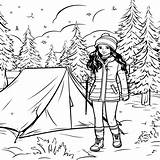 Premium Vector  Coloring Page Depicting A girl Doing Winter camping sketch template