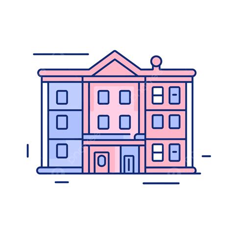 Pink And Blue Building Icon Vector, Dorm, Lineal Icon, Flat Icon PNG ...