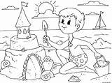 Coloriage Garcon Fait Un Chateau De Sable Sur Une Plage Dessin à  sketch template