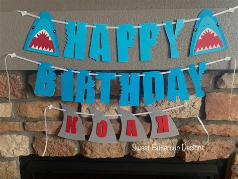 Shark Banner Shark Happy Birthday Banner Shark Party Shark - Etsy