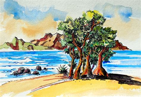 Terry's Ink and Watercolor: A Tropical Beach