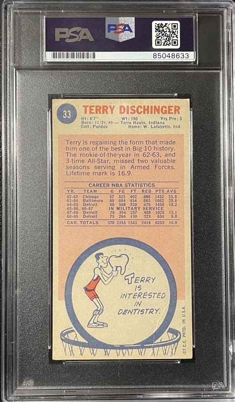 1969 Topps Basketball #33 Terry Dischinger RC Rookie Pistons PSA Authentic Auto | eBay