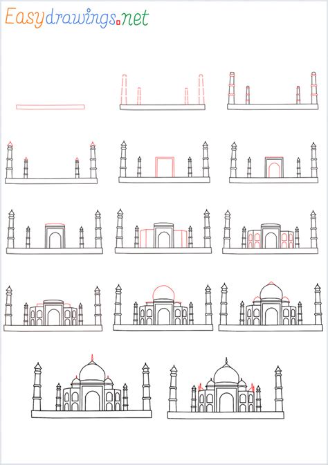 How To Draw A Taj Mahal Step by Step - [14 Easy Phase] & [Video]