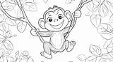 Playful Monkey Swinging From Tree Coloring Page  Premium AI Generated sketch template