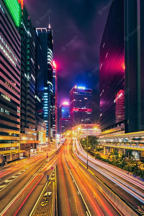 Premium Photo | Street traffic in hong kong at night