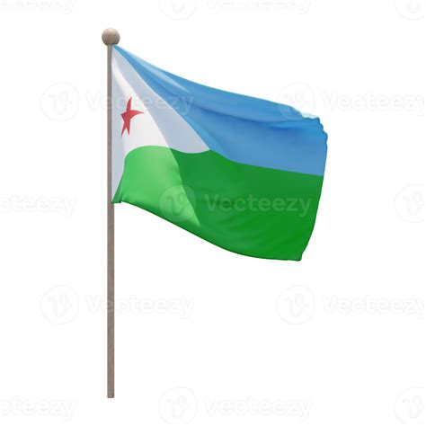 Djibouti 3d illustration flag on pole. Wood flagpole 11234221 PNG