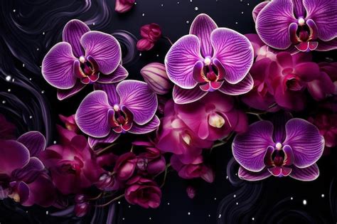 Premium AI Image | purple orchids with a black background.