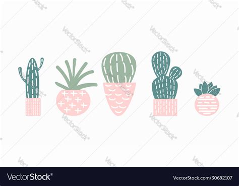 Doodle cactus set Royalty Free Vector Image - VectorStock