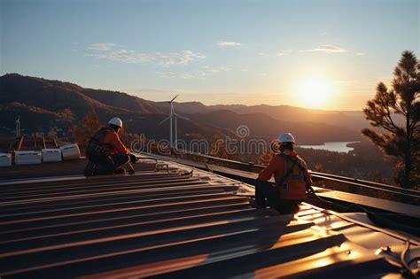 Wind Turbine Maintenance. Technicians Performing High-Above-Ground ...