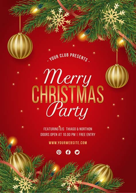 Free Vector | Red Christmas party poster | Christmas party poster ...