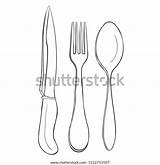 Coloring Set Cutlery Spoon Fork Knife Stock Vector Royalty Free  sketch template