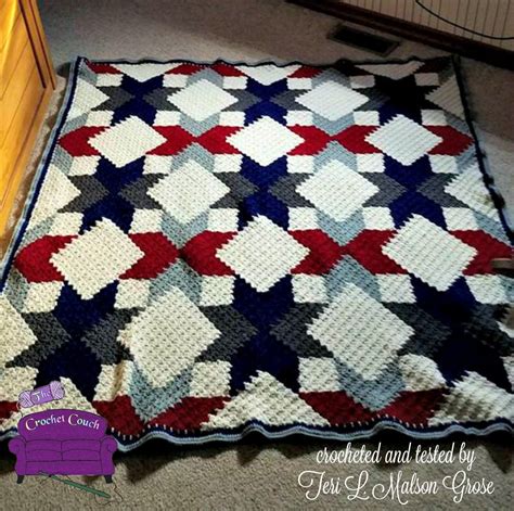 Quilted Stars Large Blanket C2C Crochet Pattern, Written Row Counts, C2C Graphs, Corner to ...