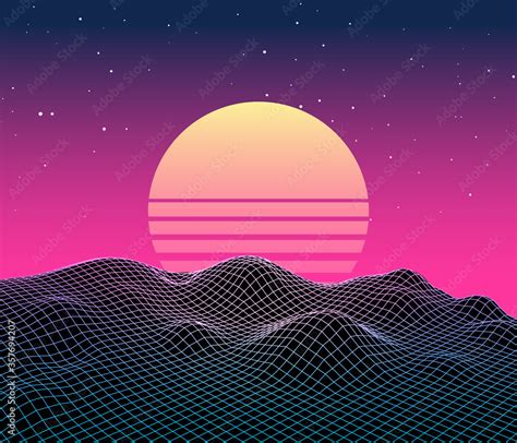 Retro vaporwave backgroud future landscape 80s aesthetic laser ...