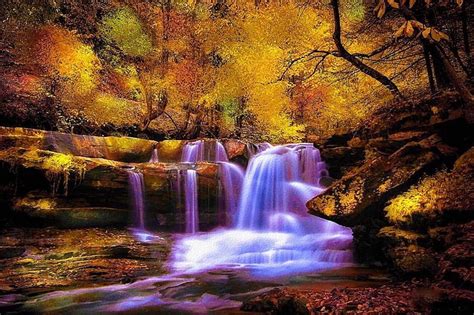 Peaceful waterfall, colorful, autumn, lovely, view, colors, bonito, trees, water, HD wallpaper ...