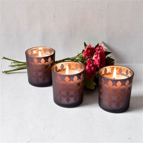 Buy Dark Grey Floral Pattern Candles (Set of 3) - Home Artisan