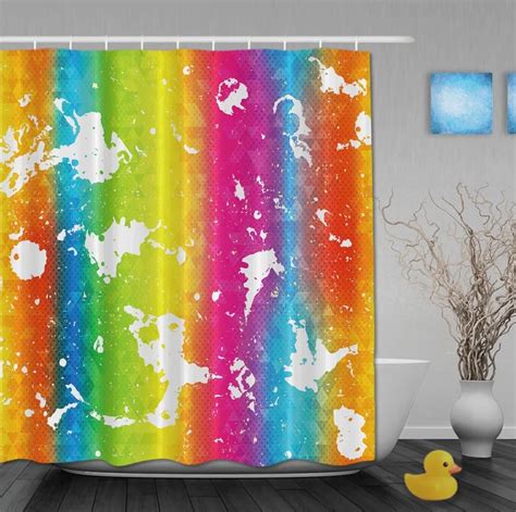 Paint Printing Striped Rainbow Shower Curtains Waterproof Bathroom ...