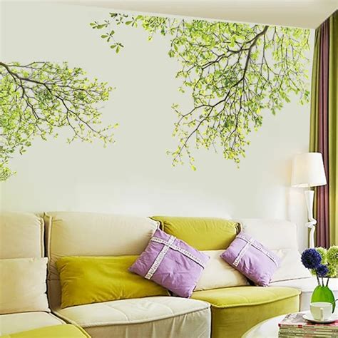 * Green Leaves Tree Branch flowers Wall Stickers Home Decor Living Room Kids Room 3D Vinyl Wall ...