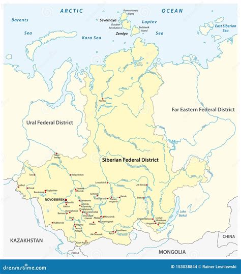 Map Of The Russian Siberian Federal District With Major Cities And ...