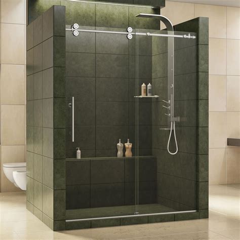 DreamLine Enigma 56 in. to 60 in. x 79 in. Frameless Sliding Shower Door in Polished Stainless ...