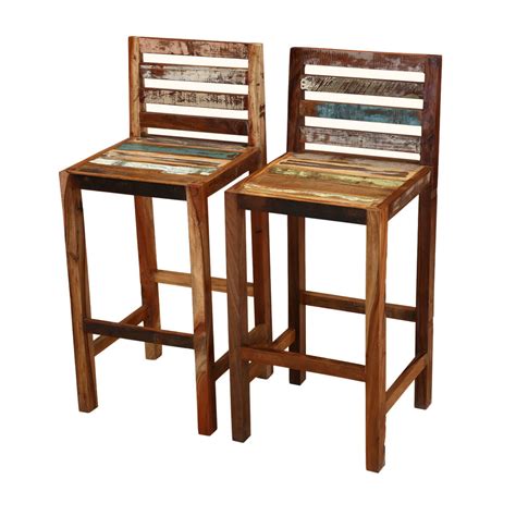 Fortuna Reclaimed Wood Low Back Tall Bar Stool (Set of 2)