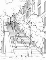 One Point Perspective Interior Drawing Sketch Coloring Page sketch template