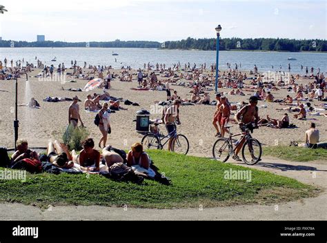 Finland: Helsinki : sunbathers at Hietaniemi beach Stock Photo, Royalty ...