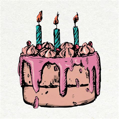 Birthday cake sticker vector in colorful vintage style | free image by rawpixel.com / Adjim ...
