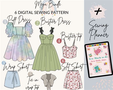 Sewing pattern mega bundle 6 digital sewing patterns digital sewing planner women sewing pattern ...