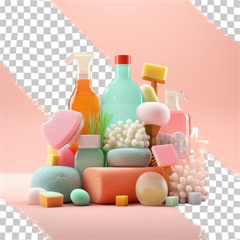 Premium PSD | Isolated transparent background with cleaning supplies