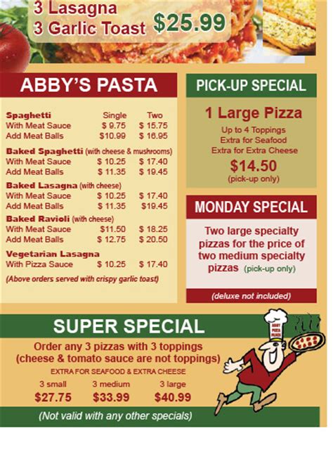 Abby Pizza Menu - Abby Pizza Place | Abby Pizza Place