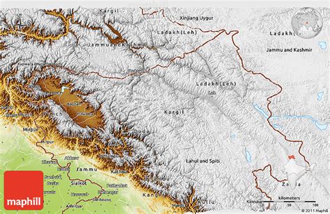 Physical 3D Map of Jammu and Kashmir