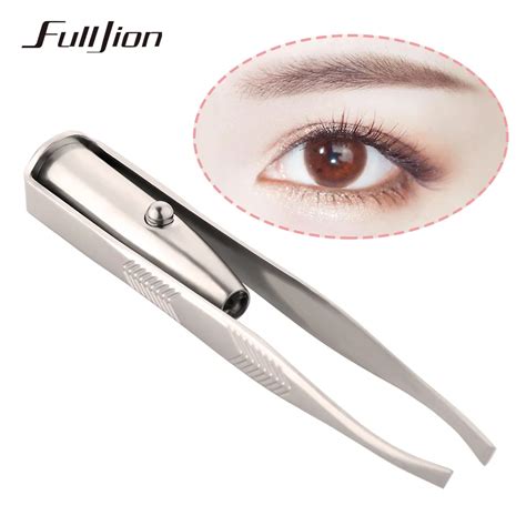 Fulljion 1Pc LED Light Eyebrow Tweezers Eyelash Eyes Hair Remover Tools Stainless Steel Clip ...